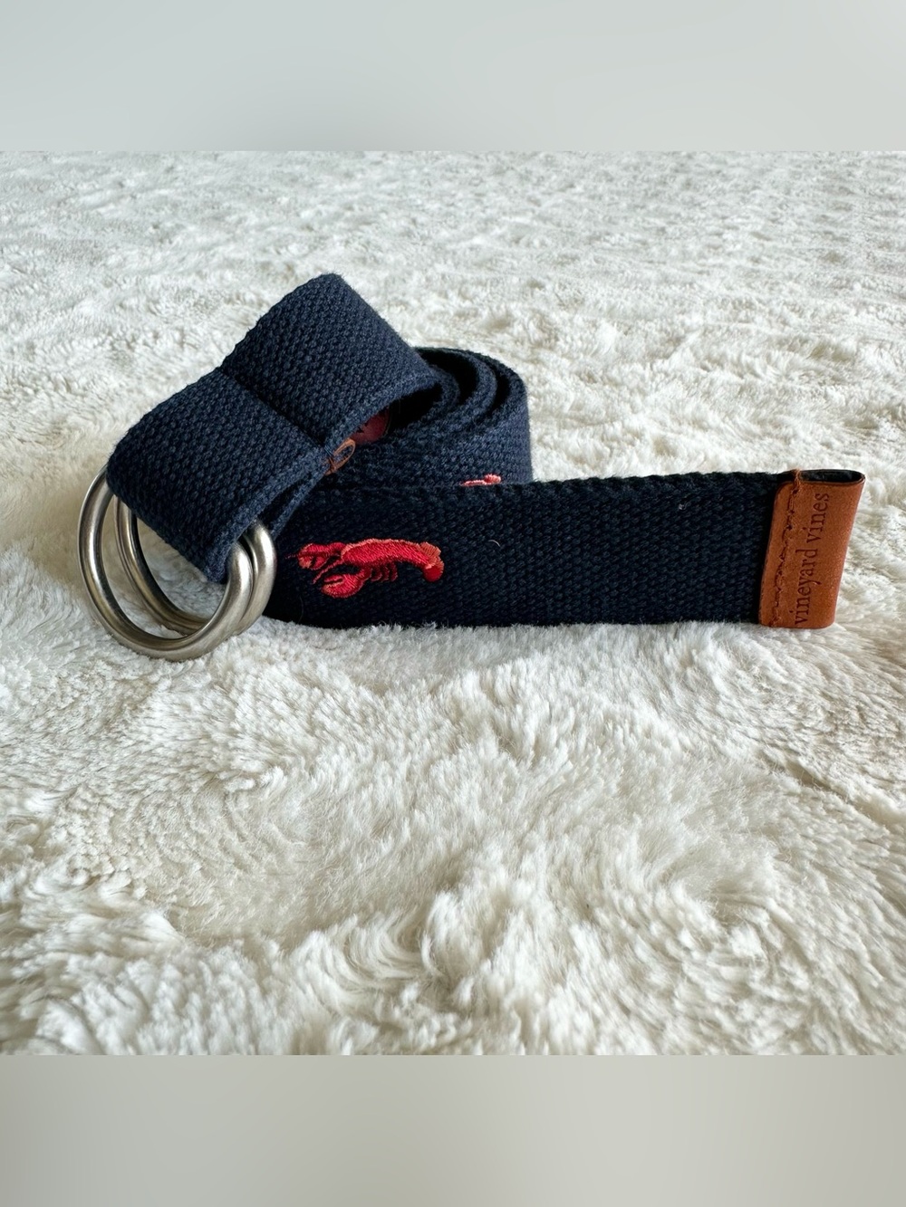 Vineyard Vines Belt Womens Large 32” Navy Canvas D-Ring Lobster Nautical Beach